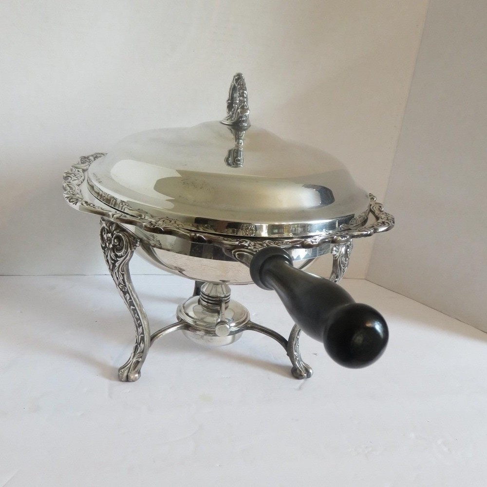 Vintage Silver Plated Ornate Chafing Dish Buffet Server with Warming Stand Lid