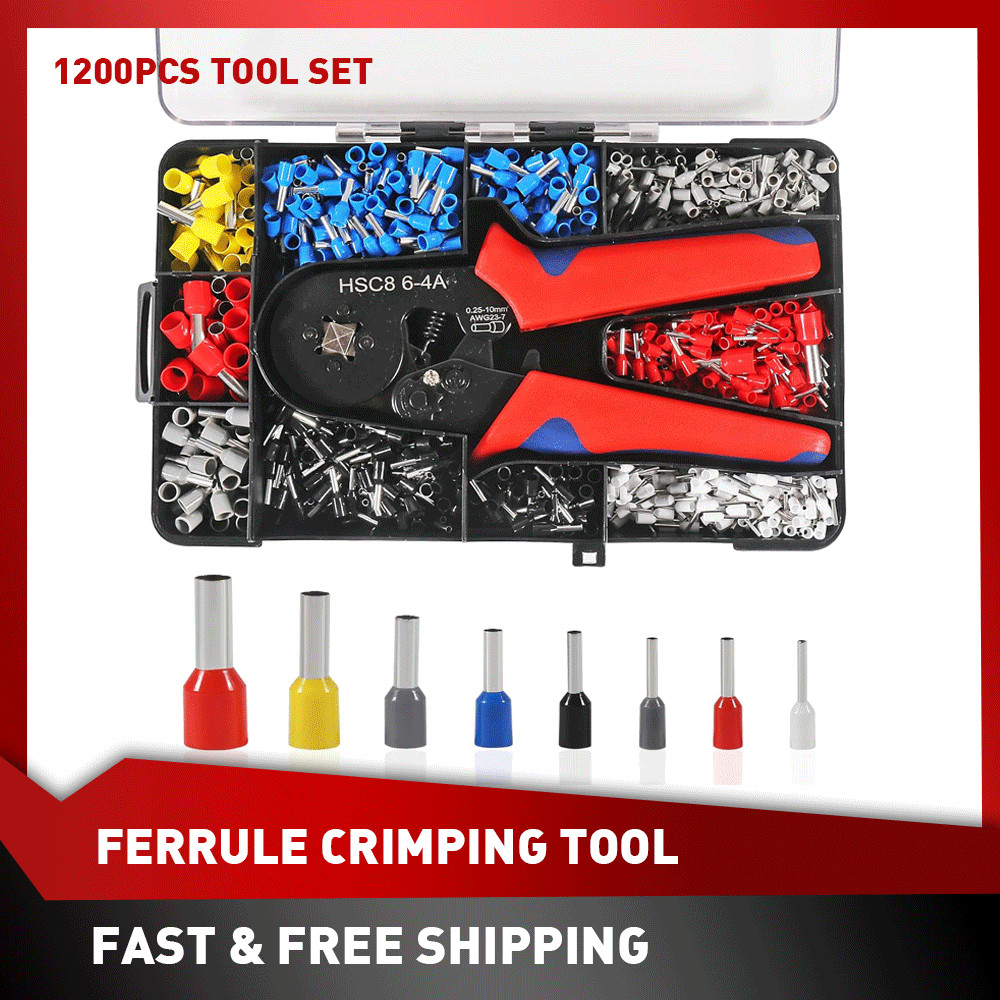 1200pcs Cable Wire Electrical Terminals Ferrule Crimper Plier Crimping Tool Kit