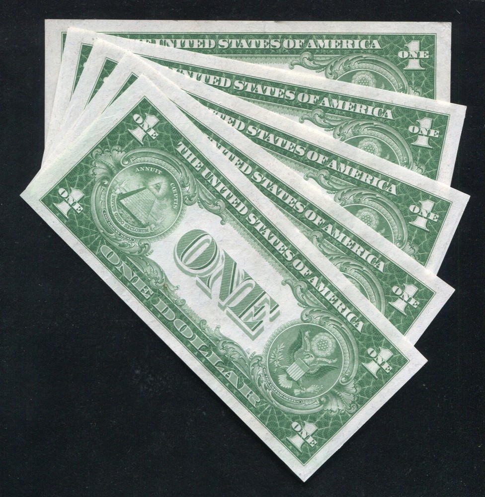 (5) CONSECUTIVE 1935 PLAIN $1 ONE DOLLAR SILVER CERTIFICATES “I-A BLOCK” UNC