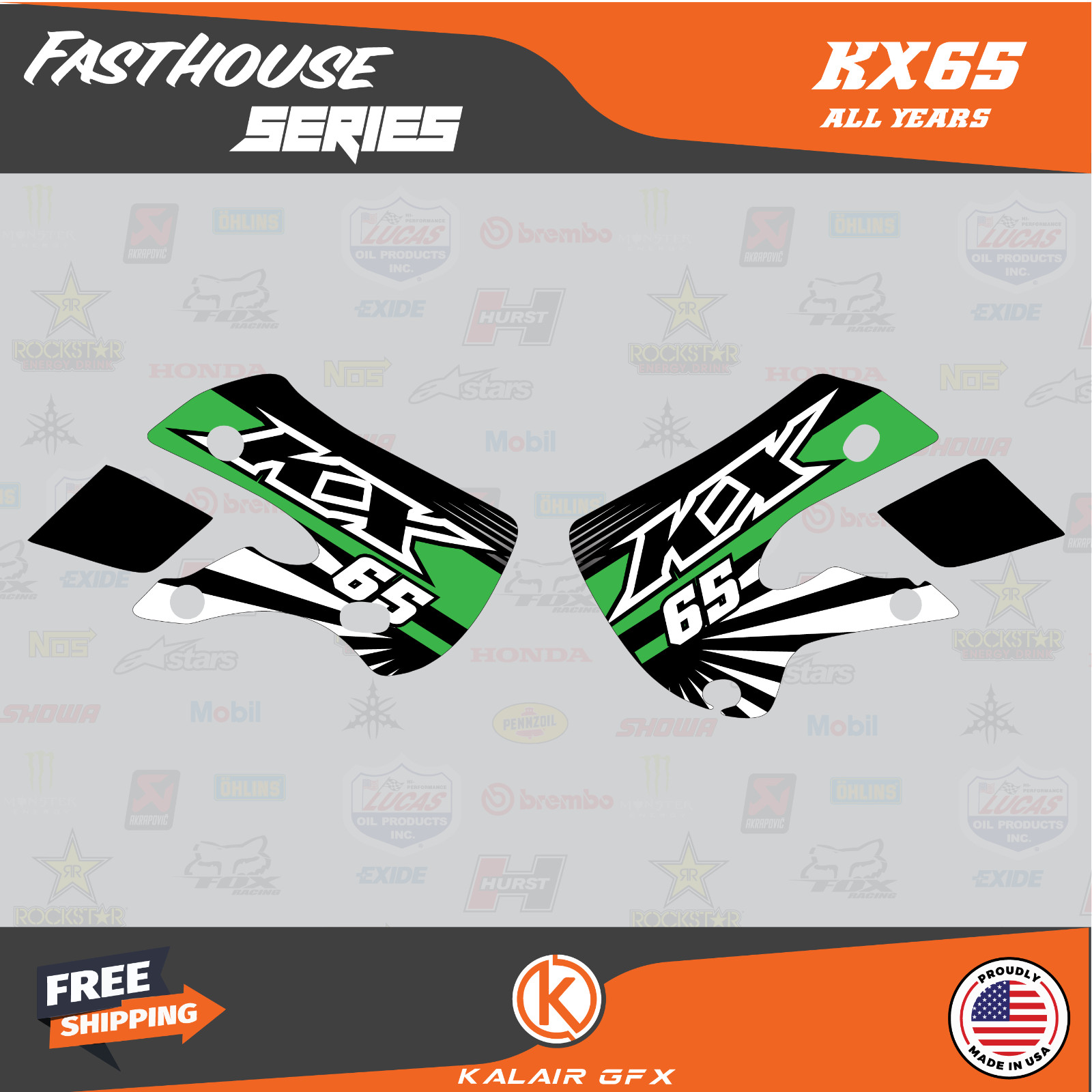 Graphics Kit for Kawasaki KX65 (1999-2024) KX 65 FH Series- Green