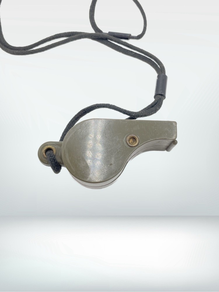 Vintage WW2 U.S. Navy 1944 dated OD Plastic Whistle with Black Lanyard Works!
