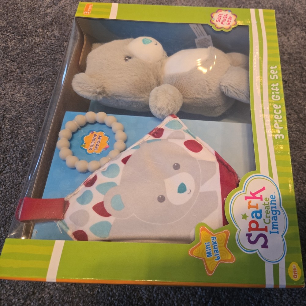 Spark Create Imagine 3-Piece Infant Gift Set Soft Bear Teether Mini Blanky - NIB
