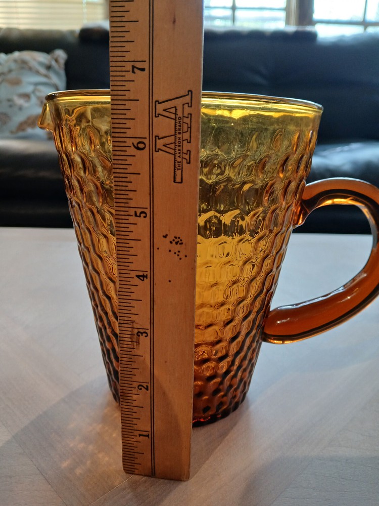 VTG lass Ware Applied Handle Pitcher 2 Goblets Honey Gold w/ Honey Comb Pattern