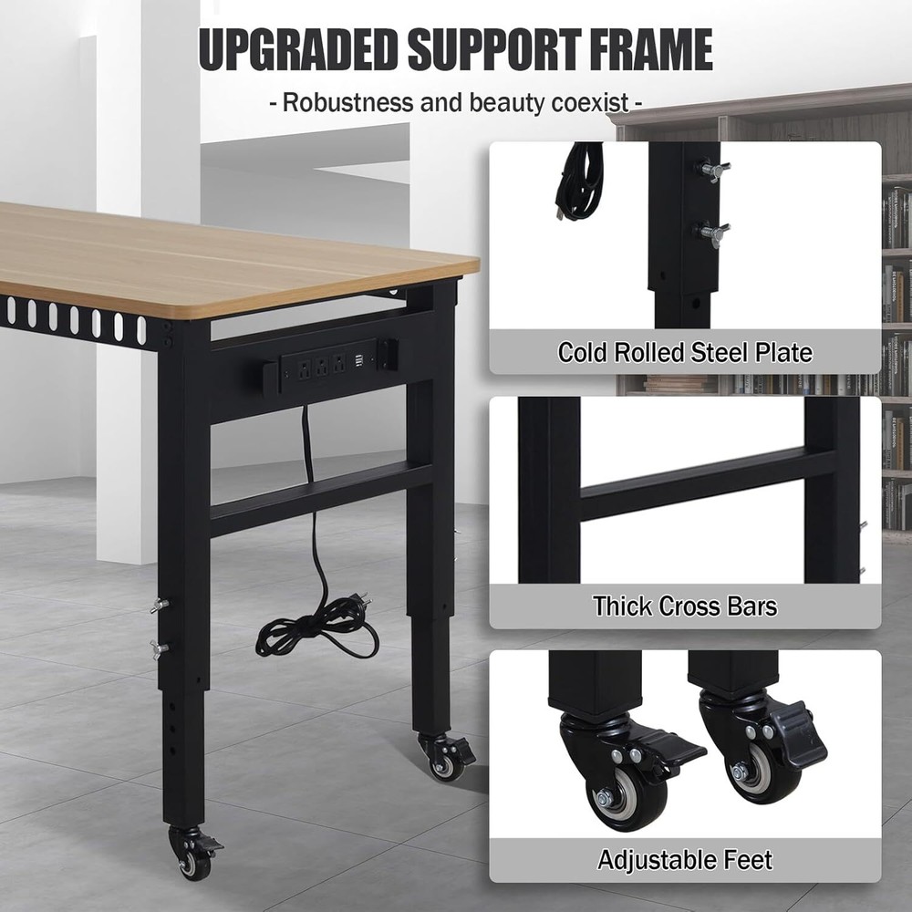 Workbench Power Outlet 2000LBS Load Capacity 48 "Adjustable Workbench & Wheels