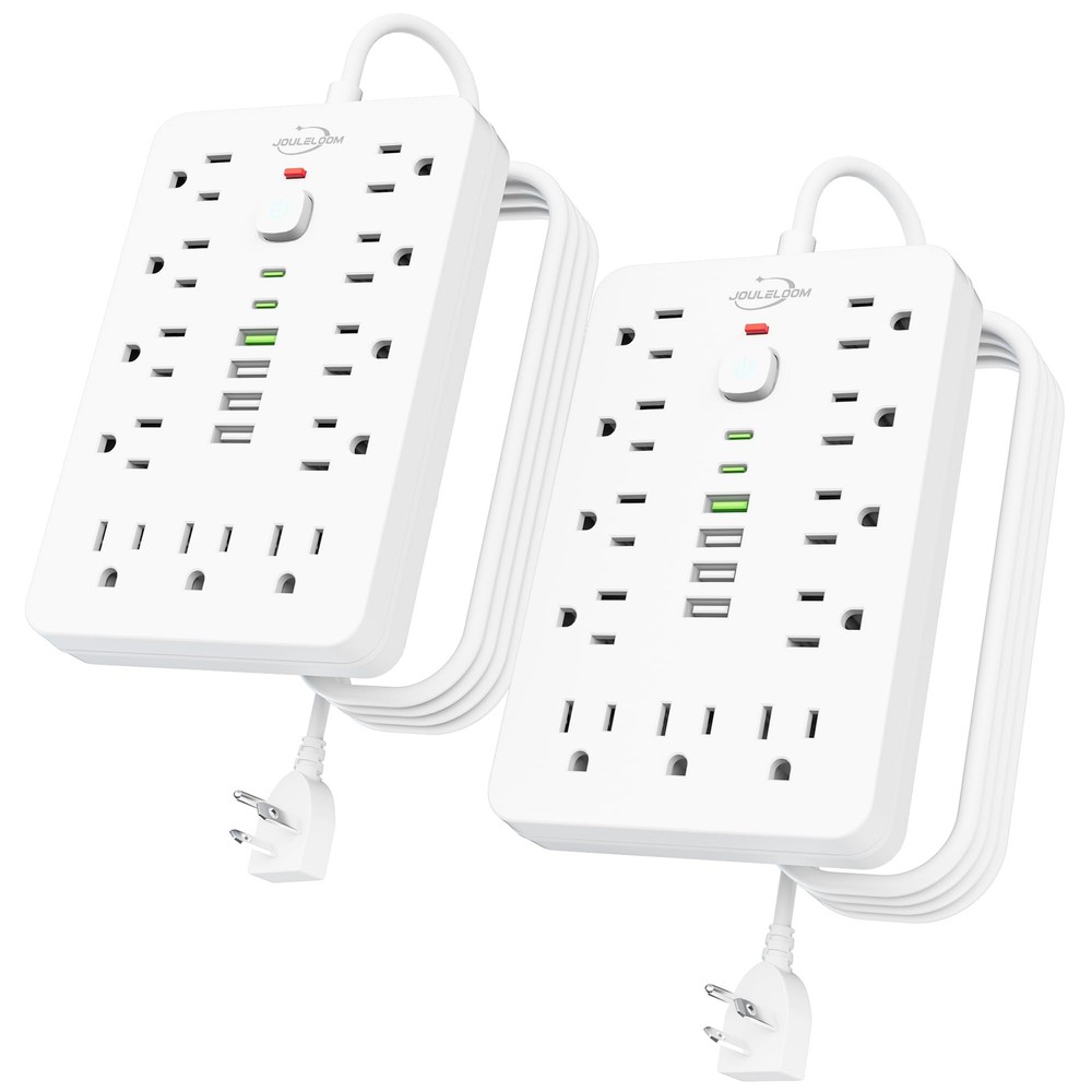 JouleLoom 2 Pack 6 FT Flat Plug Surge Protector Power 6 FT-2Pack, White