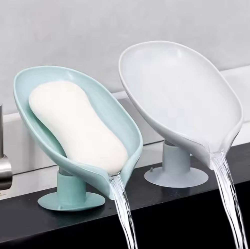 Drain Soap Holder Leaf Shape Soap Box Suction Cup Tray Drying Rack