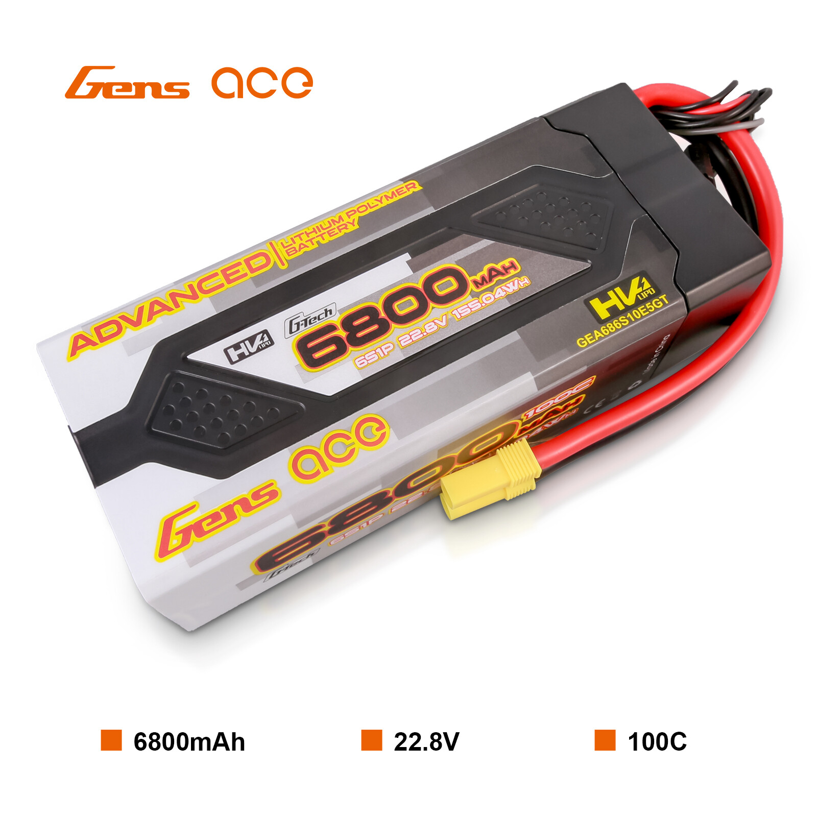 Gens Ace G-Tech Advanced 6800mAh 22.8 V 100C 6S HardCase Lipo Battery EC5 Plug