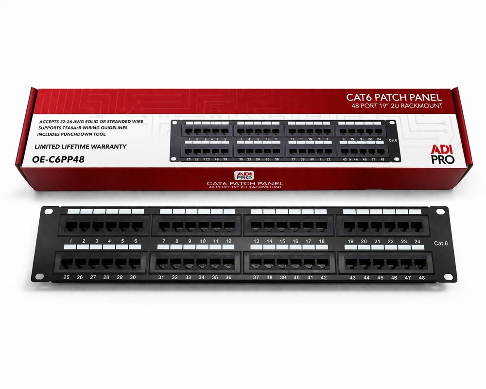 ADI PRO CAT6 48 Port Patch Panel 19" Rack Mount 2U Ethernet Network NEW