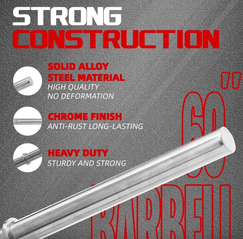 Fitness Weight Bar 5FT Barbell 1 Inch Solid Chrome Workout Exercise Lifting