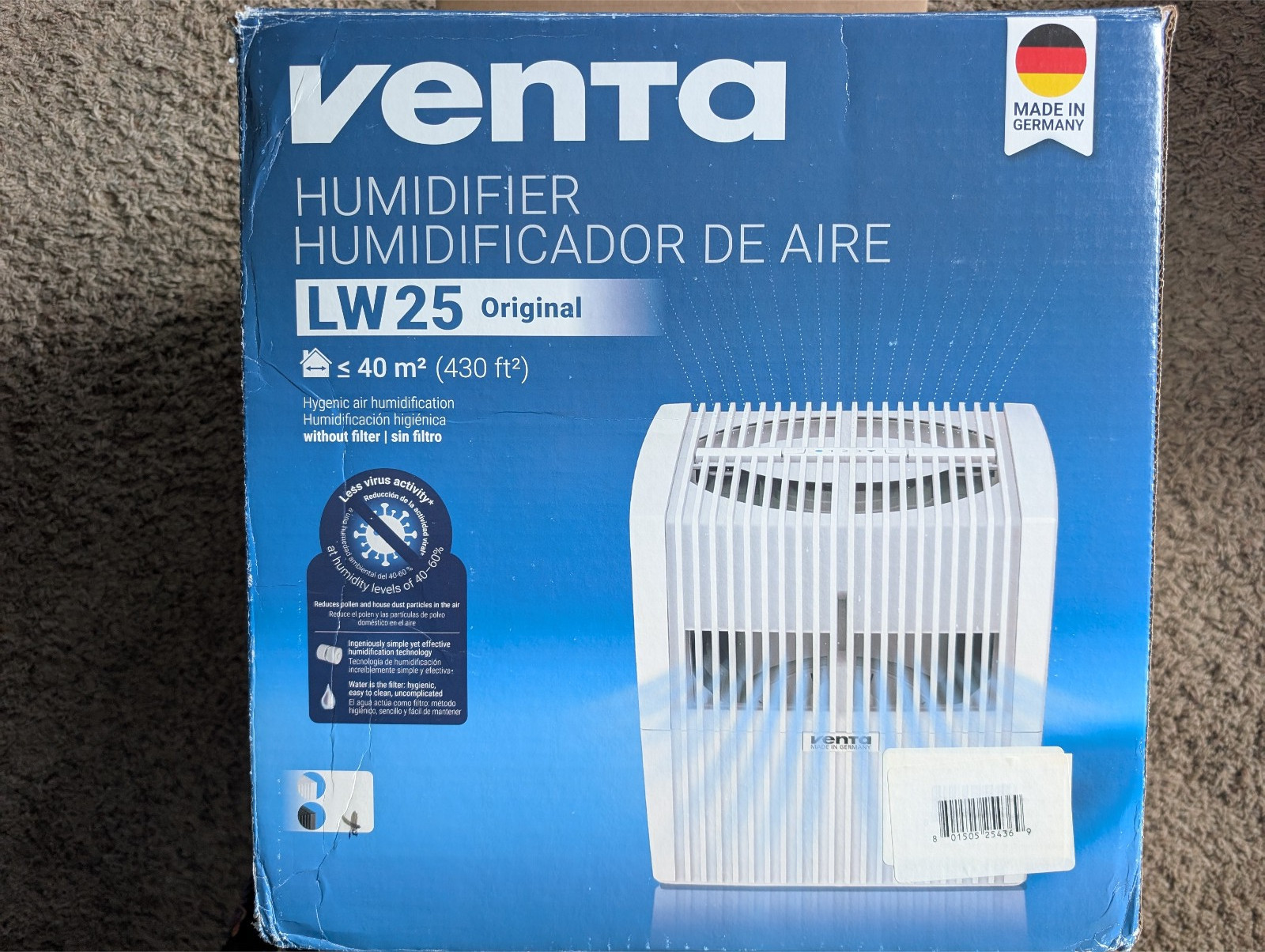Venta LW25 Comfort Plus Humidifier in Black - Filter-Free Evaporative Humidifier