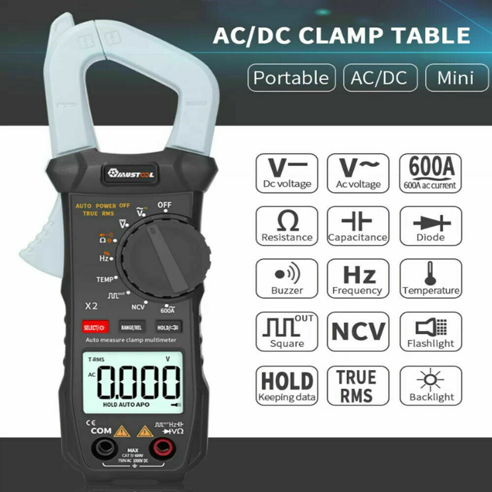 6000 Counts True RMS Clamp Meter AC DC Voltage & Current Digital Multimeter