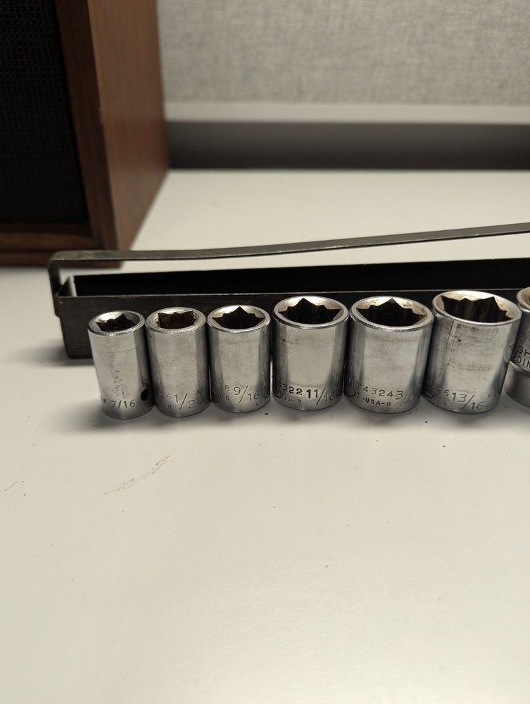 VINTAGE WRIGHT TOOL 1/2” Dr SAE STD 12pc SOCKET SET 8pt SQUARE 7/16 - 1 1/4" USA