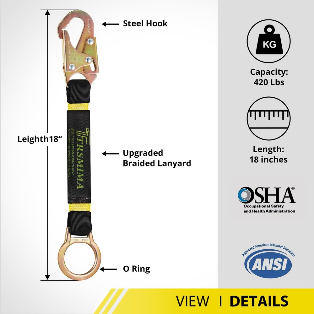 TRSMIMA Safety Harness Extension Lanyard - 18”D-ring Extender Fall...