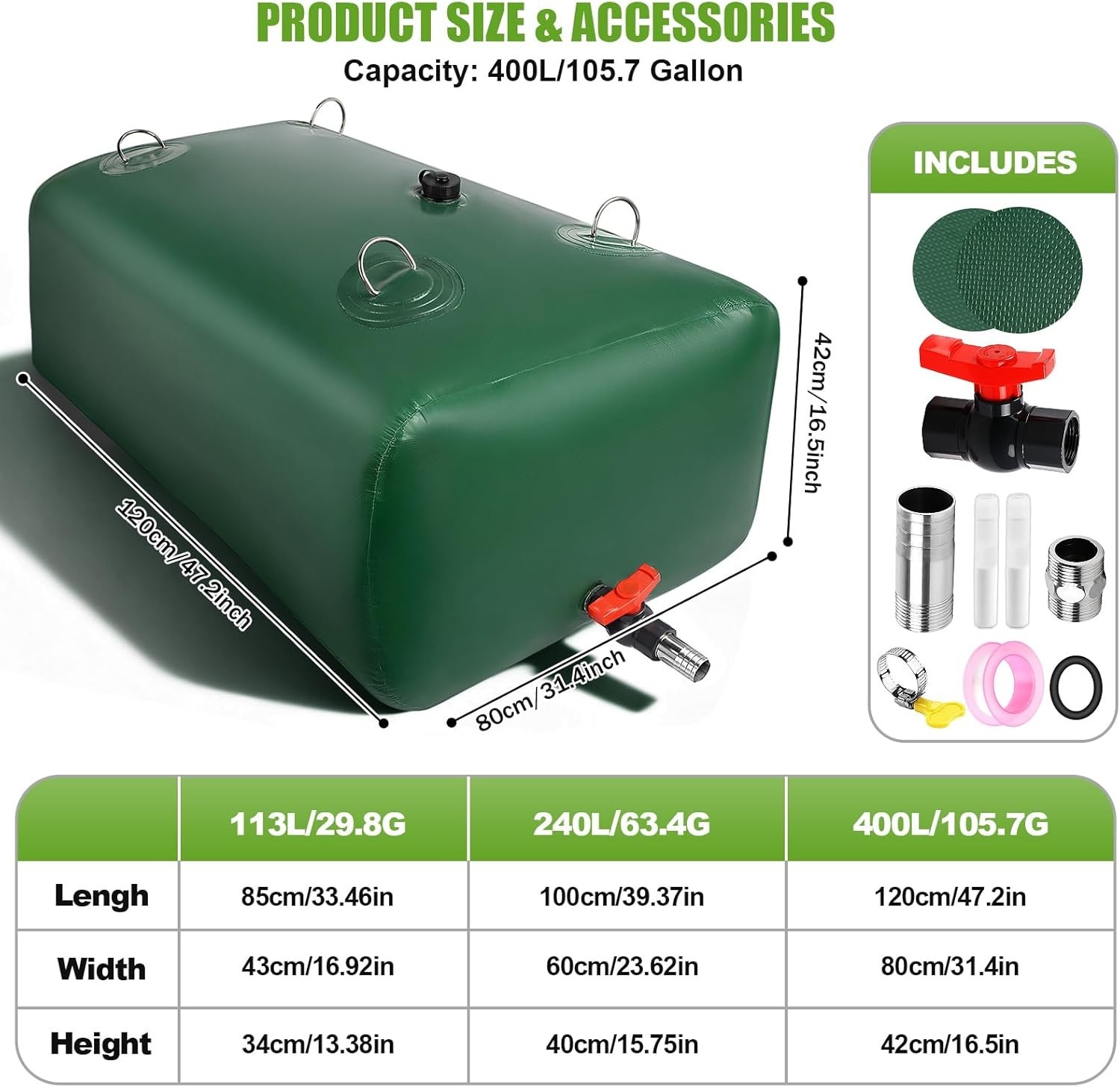 400 L/105.7 Gallon Water Storage Bladder, Foldable Portable Water Bladder Tan...