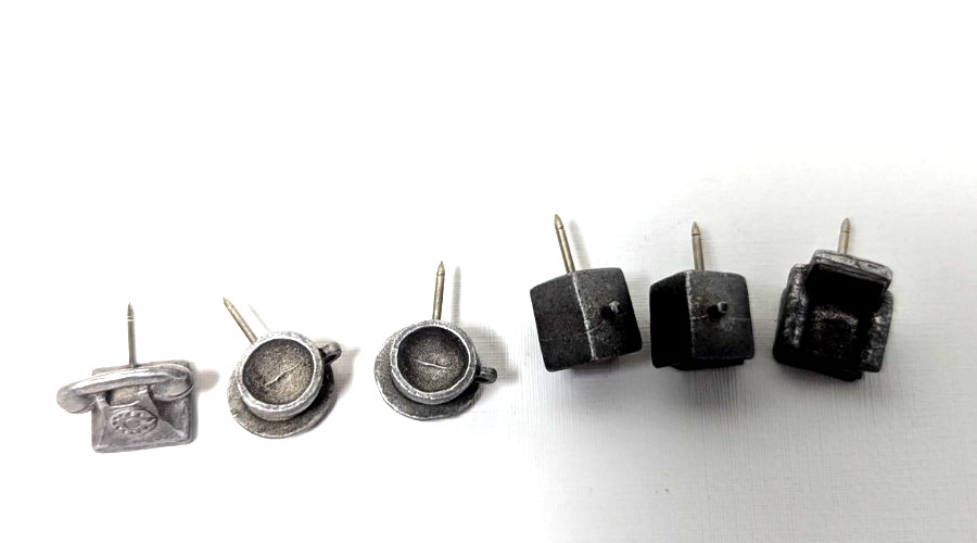 6 Vintage Pewter Push Pins Tacks