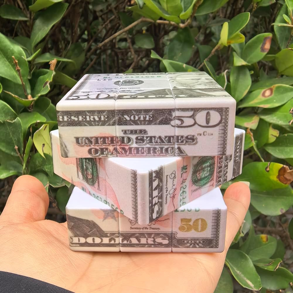 Fifty Dollar Cube,3X3 Magic Cube,Us Dollar Bill Speed Cube Stickerless with Stan