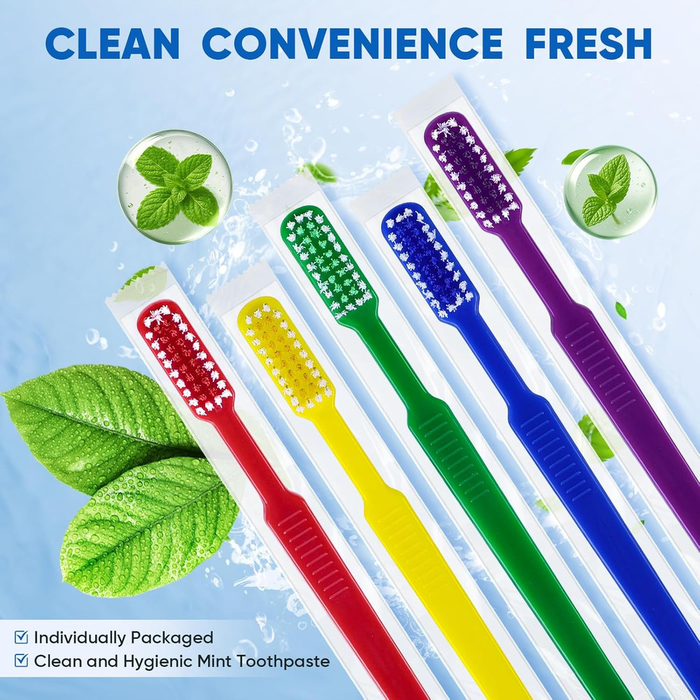 50 PCS Prepasted Disposable Toothbrushes with Toothpaste, Premium Bulk Toothb...