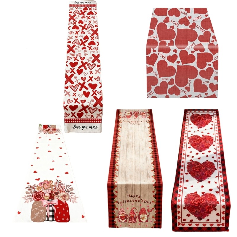 Heart Pattern Linen Tablecloth for Valentines Decorations and Special Event