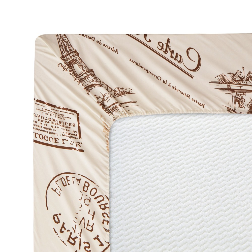 Rayon from Bamboo Deep Pocket 6 Piece Printed Sheet Set Eiffel Tower Ivory Queen