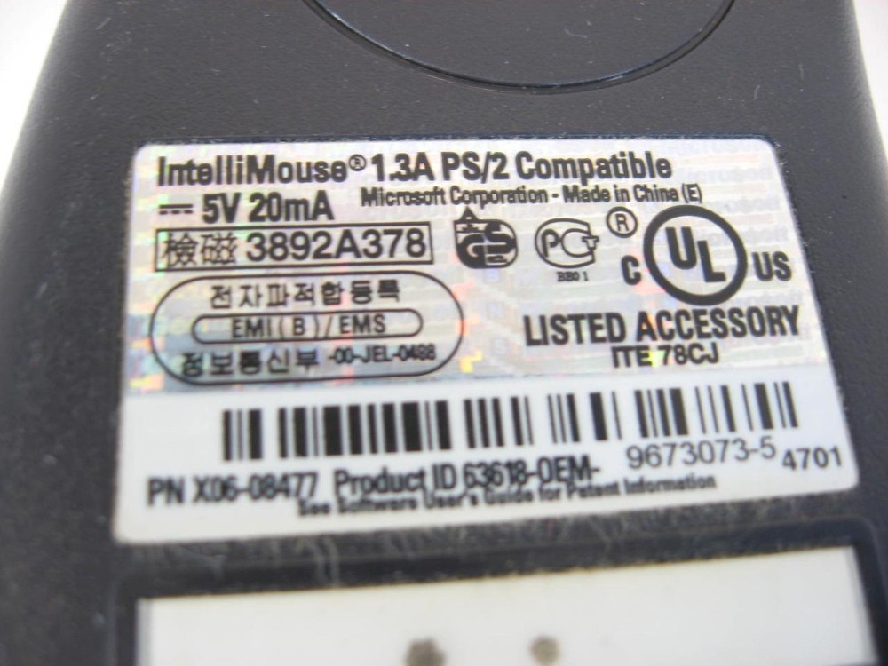 Microsoft PS/2 Dell Branded Black 2-Button Scroll Wheel Wired Ball Mouse Clean