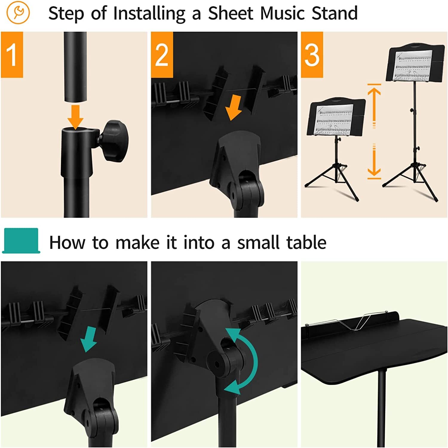 Portable Lightweight Metal Folding Sheet Music Stand With Carrying Bag & Light