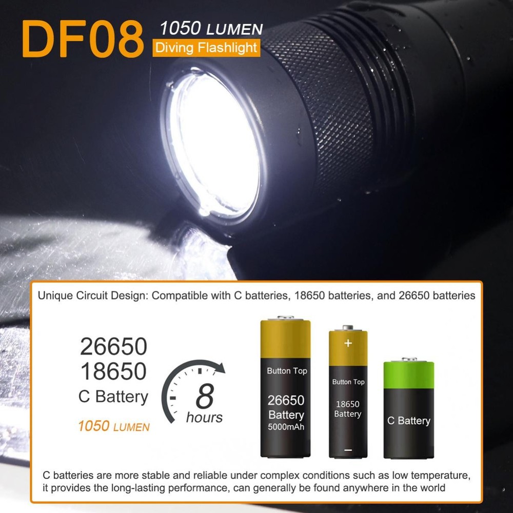 Dive Light Scuba Diving Flashlight Waterproof Torch Safety Dive Light Underwater