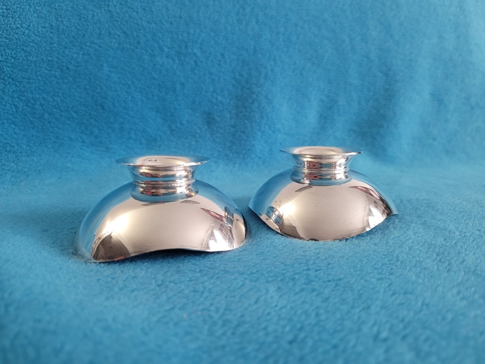 2 Vintage MEKA MADE IN DENMARK Blue Enamel Silver Plated Candleholders