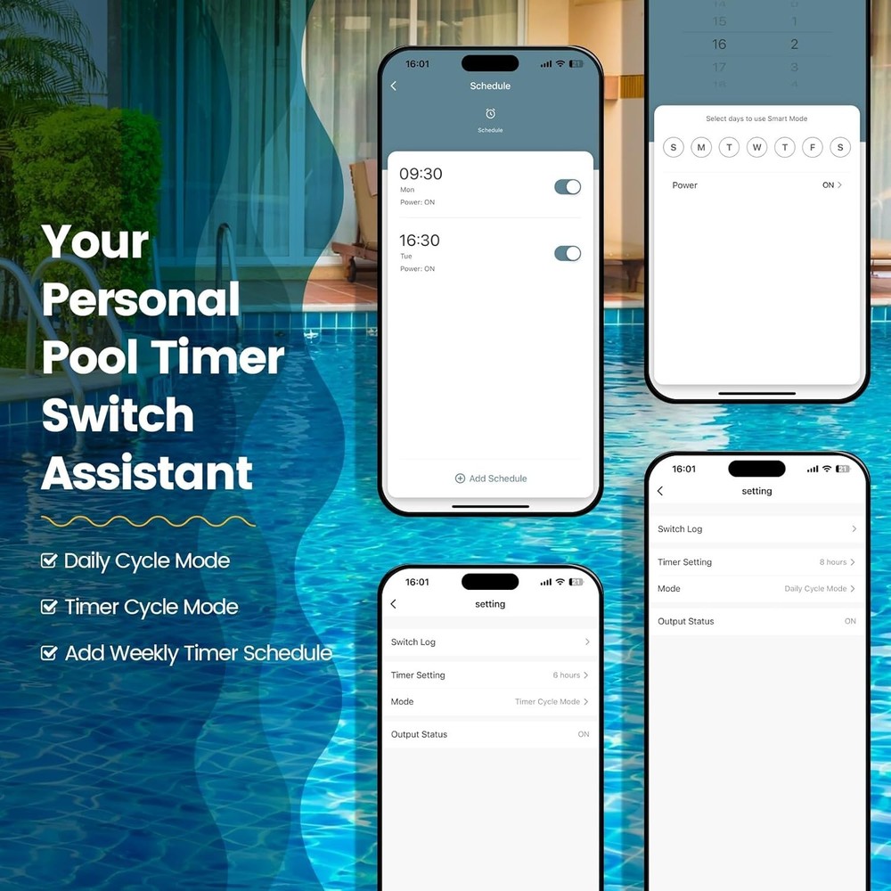 WiFi Pool Timer Switch for Smart Life App Control - Dual Socket Convenience