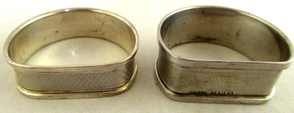 Solid Silver - "D" SHAPED - TWO NAPKIN RINGS - Hallmarked:-B`ham 1976 & 1936