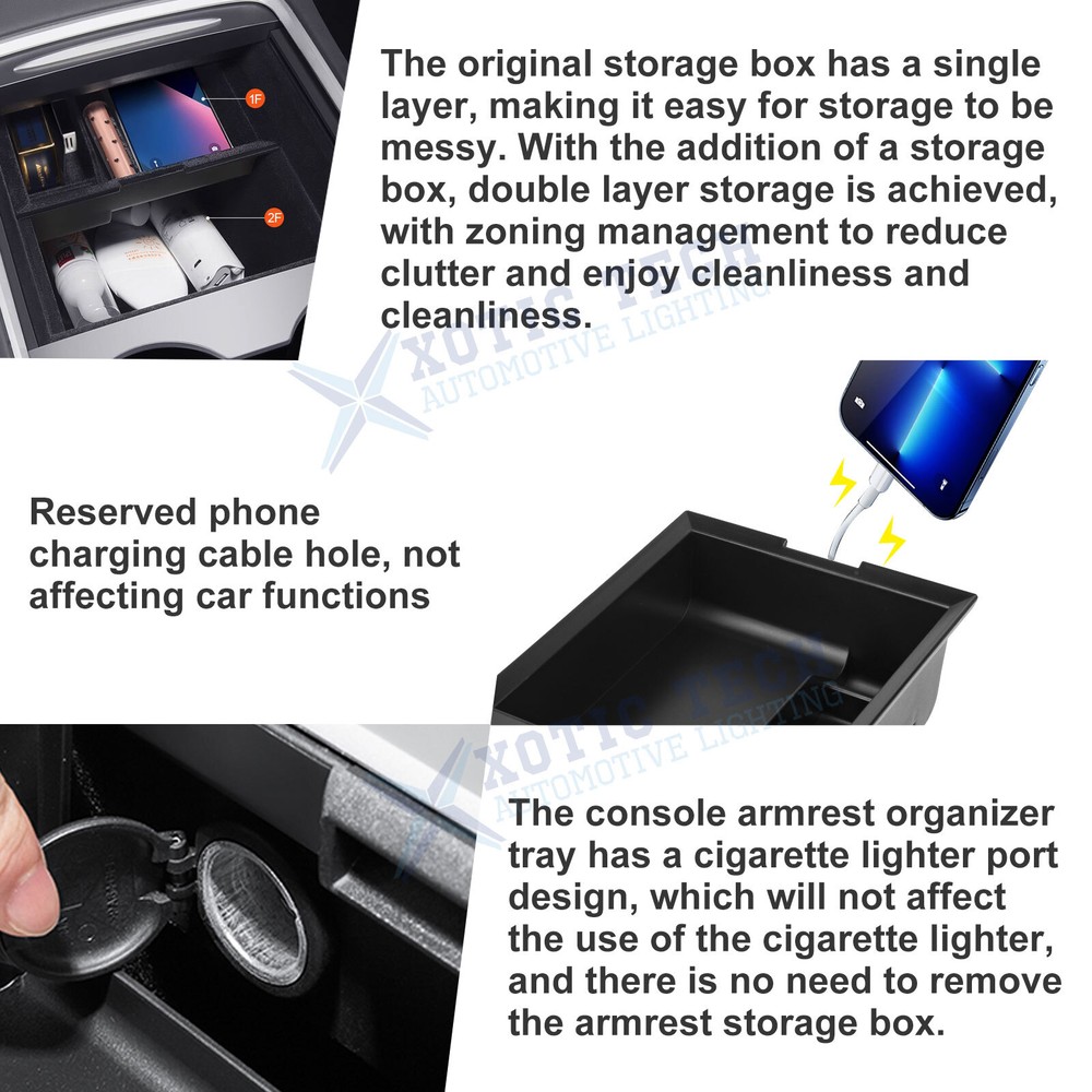 For Tesla Model3/Y Center Console Organizer Tray Hidden Cubby Drawer Storage Box