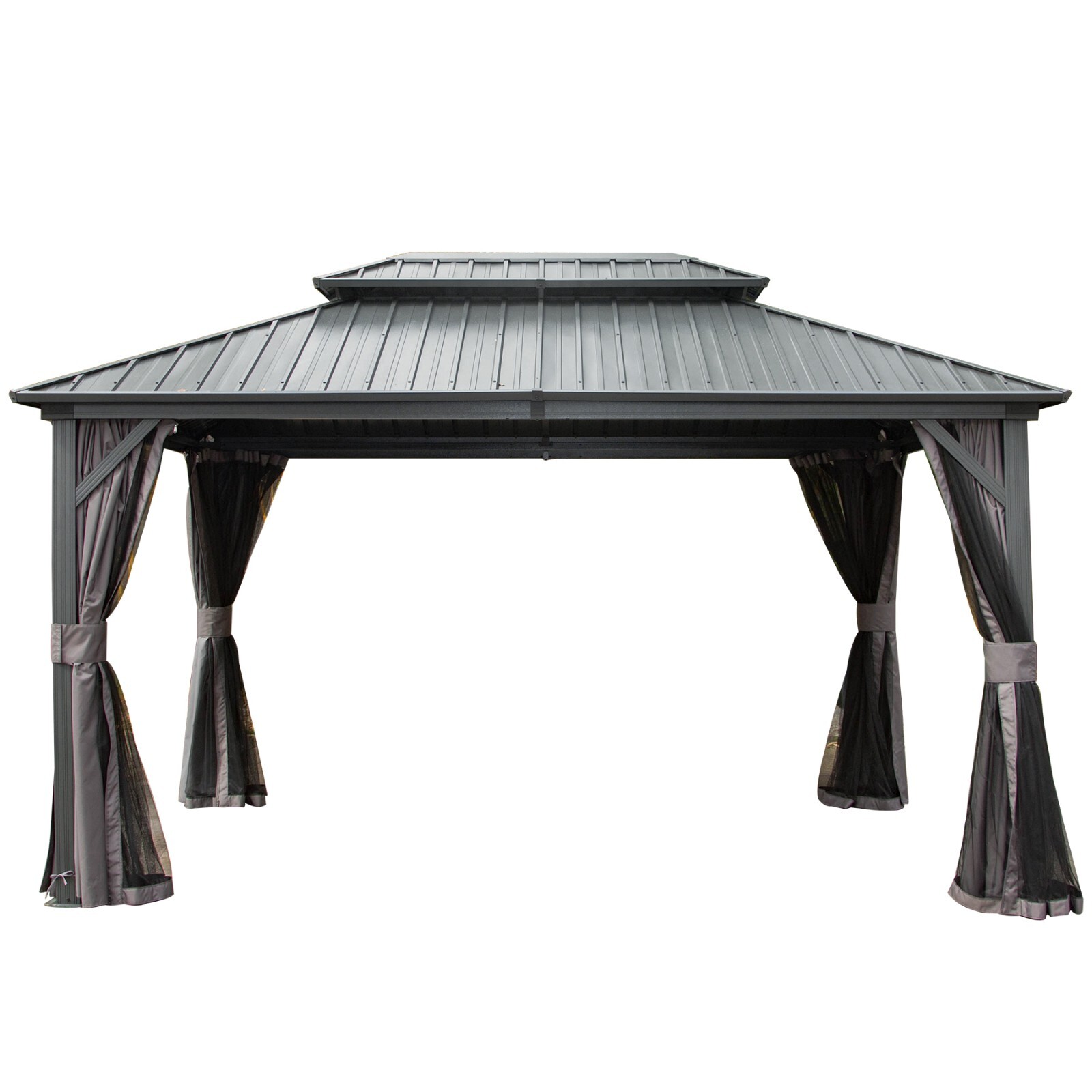 Domi 10’ x 12’ Hardtop Gazebo Outdoor Aluminum Gazebo w/Curtains and Net, Gray