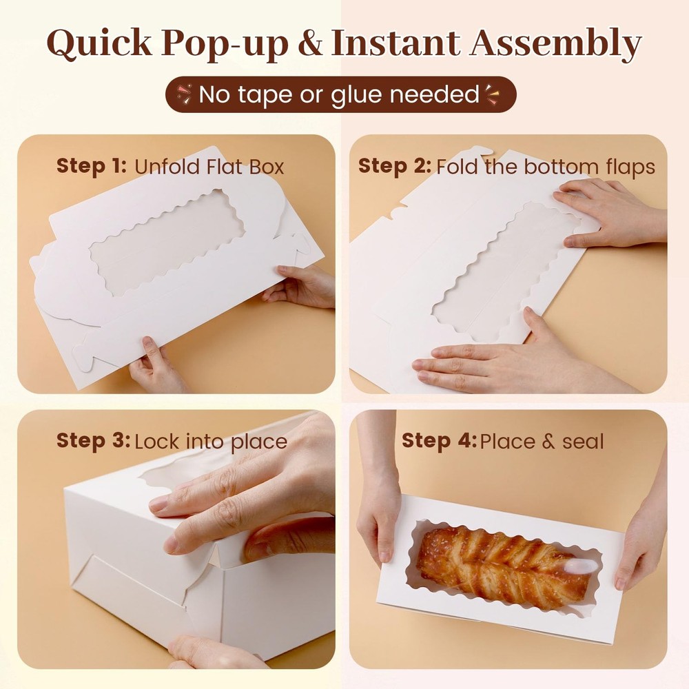 30 PCS 12x5.5x2.6 Inch White Bakery Boxes Window Cookie Cupcake Container