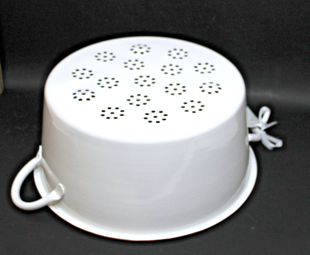 White Enamelware Colander Pan Round with Handles Magnolia Bakery