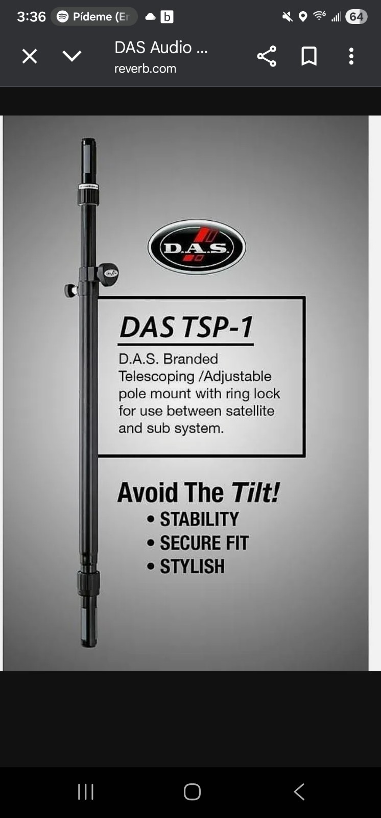 2-DAS DAS-TSP-1 Branded Telescoping Steel Ring Lock Subwoofer Speaker Poles Used