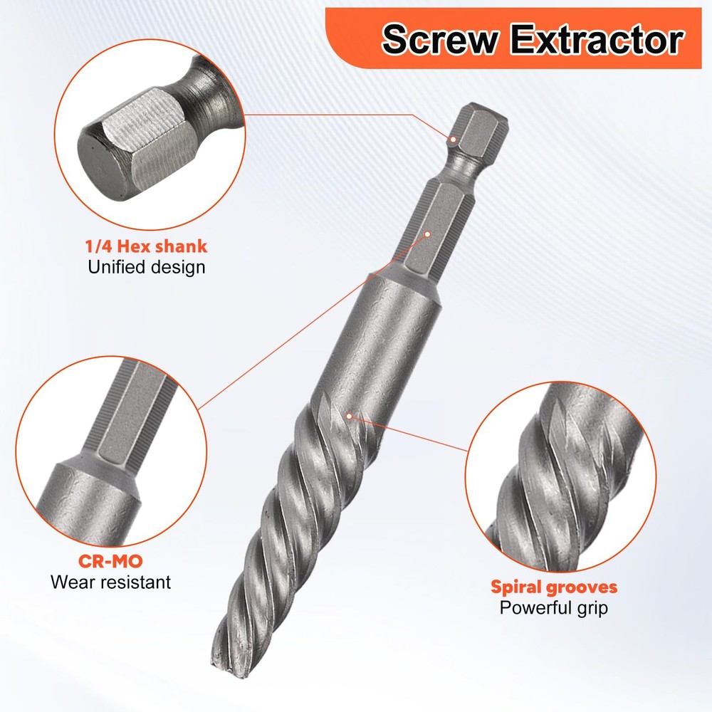 THINKWORK 16pcs Screw Extractor, Spiral Bolt Extractor Kit, Easy 16-pieces