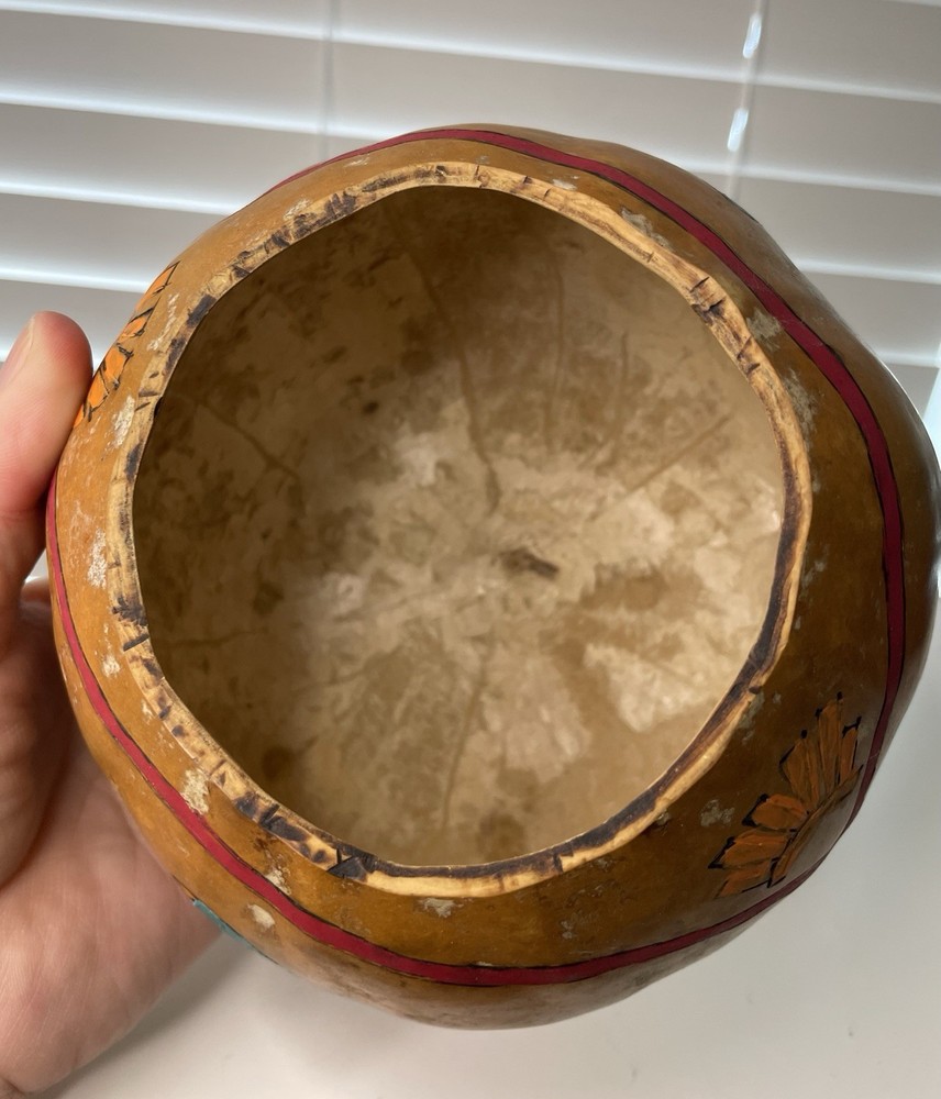 Hand Crafted Decorative Gourd Vessel Southwest Inspired Patterns