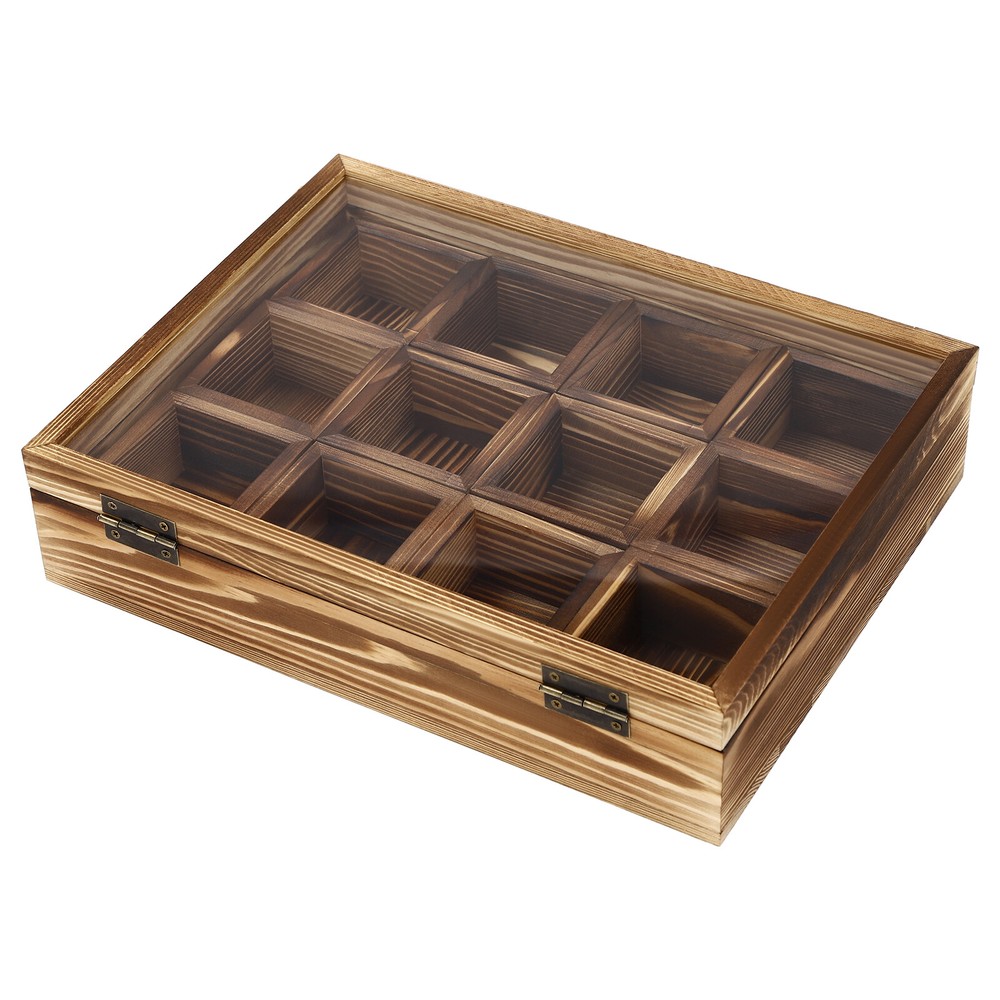 12-Compartment Wooden Spice Box with Spoon - Elegant Kitchen Storage Solution