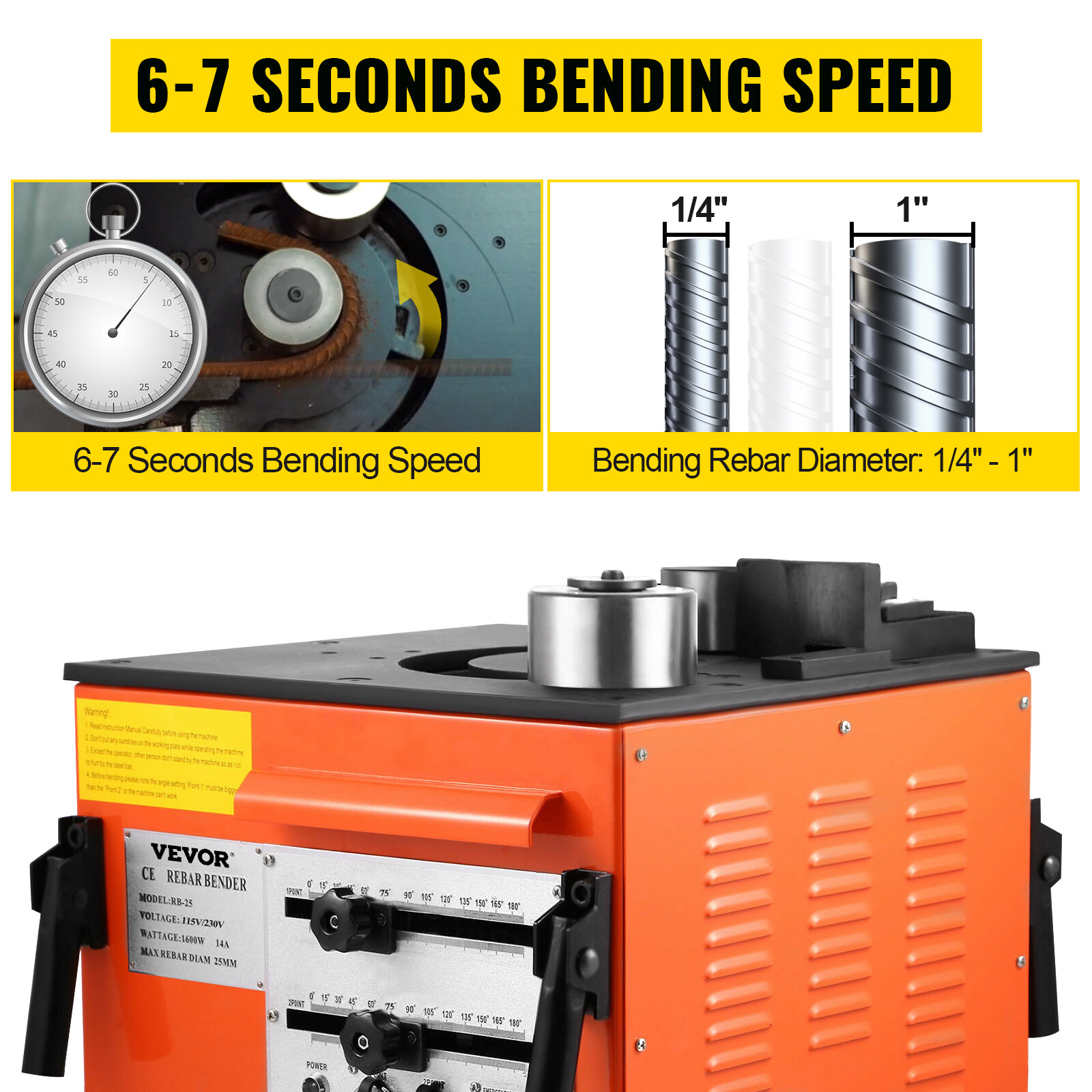 VEVOR 1" #8 Electric Rebar Bender w/ 2 Foot Controls RB-25 Bending Machine