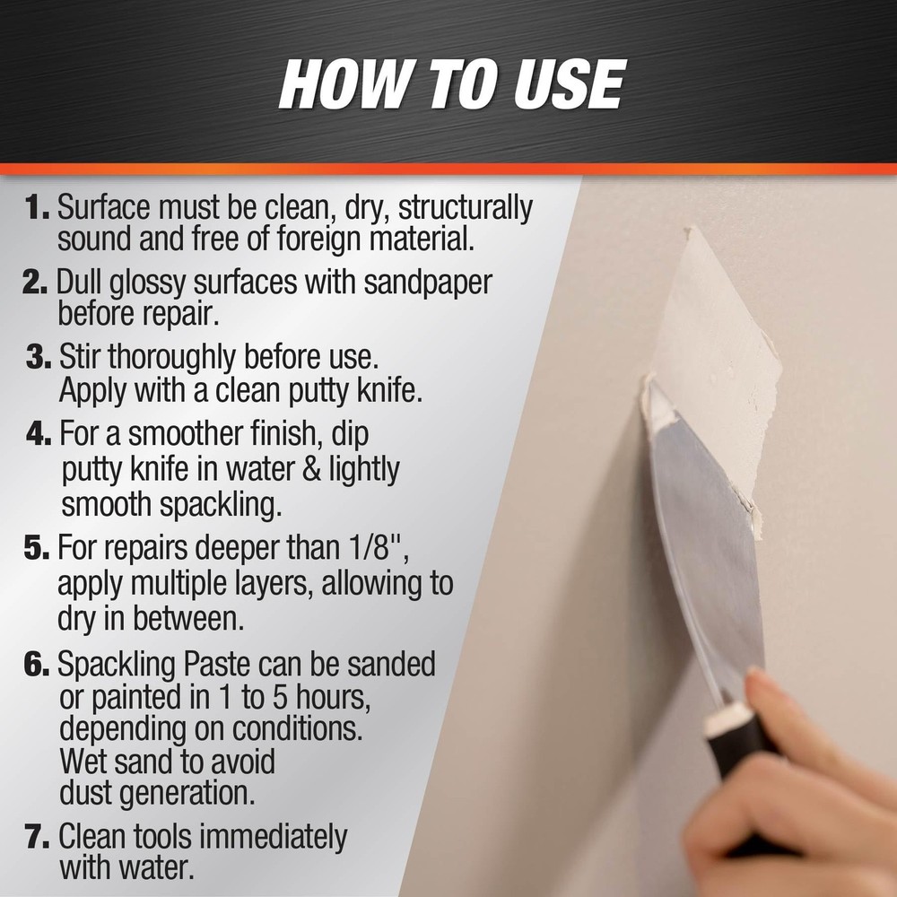 DAP Spackling Paste, White, 8 Oz (7079810200) 1/2 Pint, White