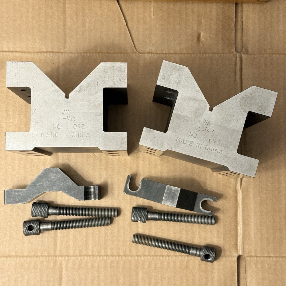 Large Precision V Block Set With Clamps Workholding 4”x4”x3”