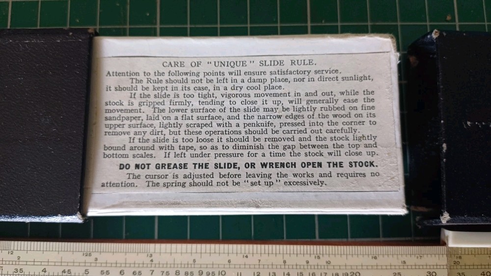 Unique Universal Model 1 Slide Rule. Half-hour instructions. Case UK made.