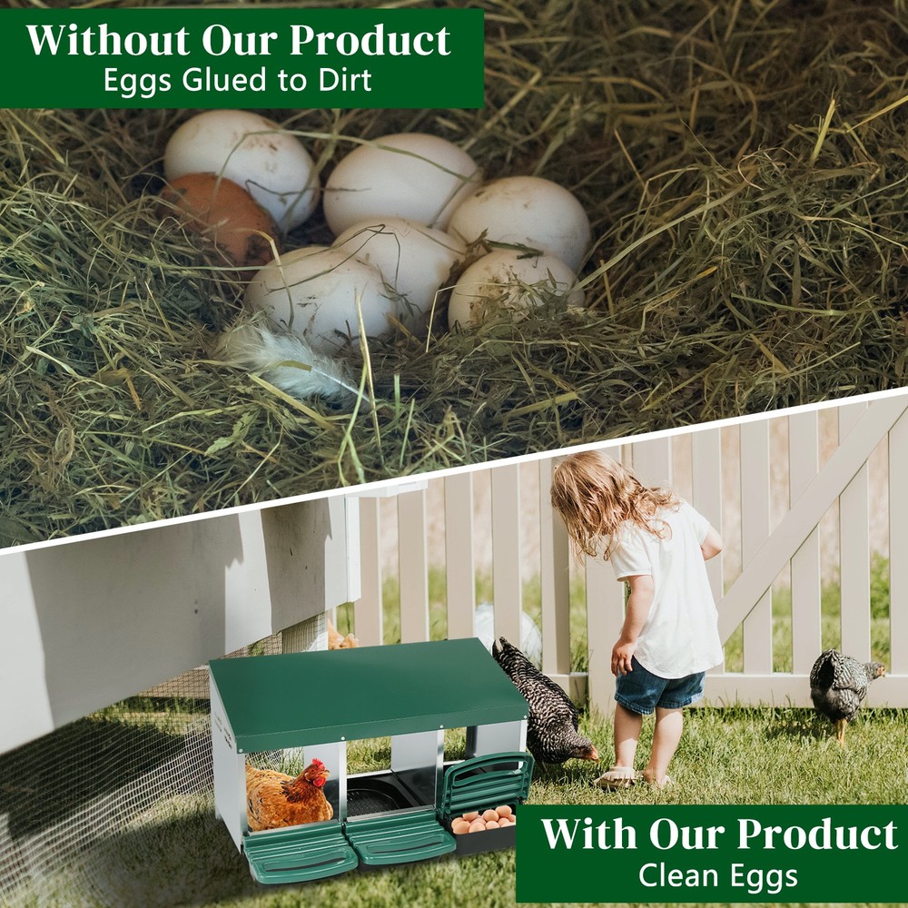 3 Compartment Roll Out Chicken Nesting Box Egg Laying Box for Hens Poultry Green