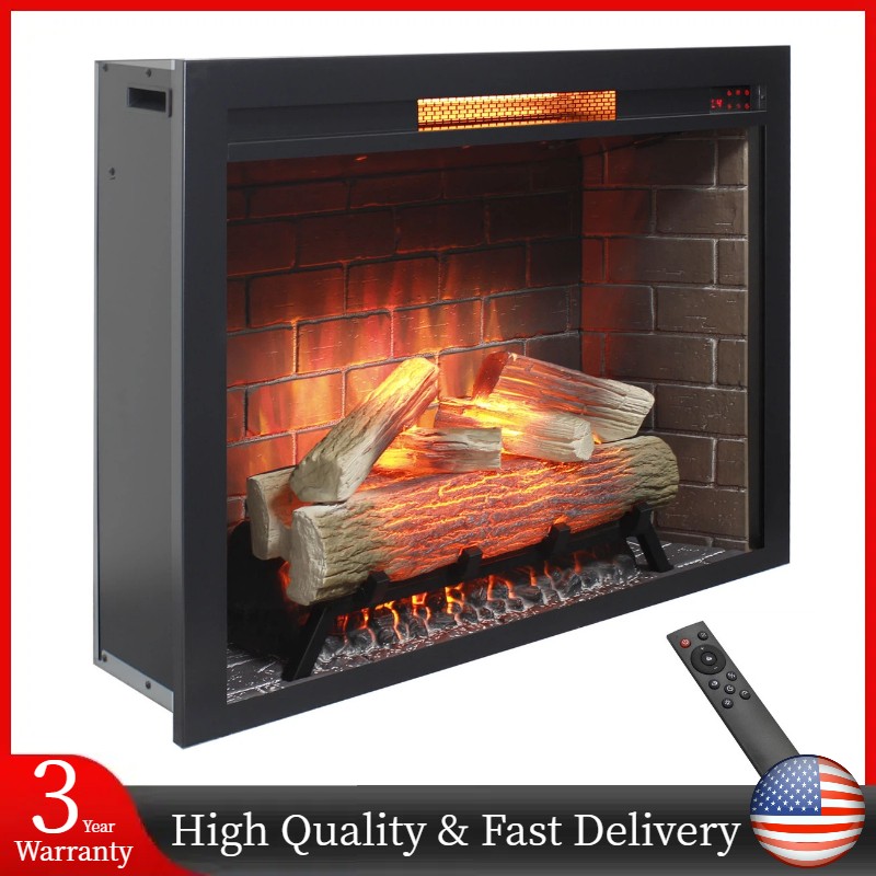 33" Infrared Electric Fireplace Insert Touch Panel Home Heater Smokeless Firebox