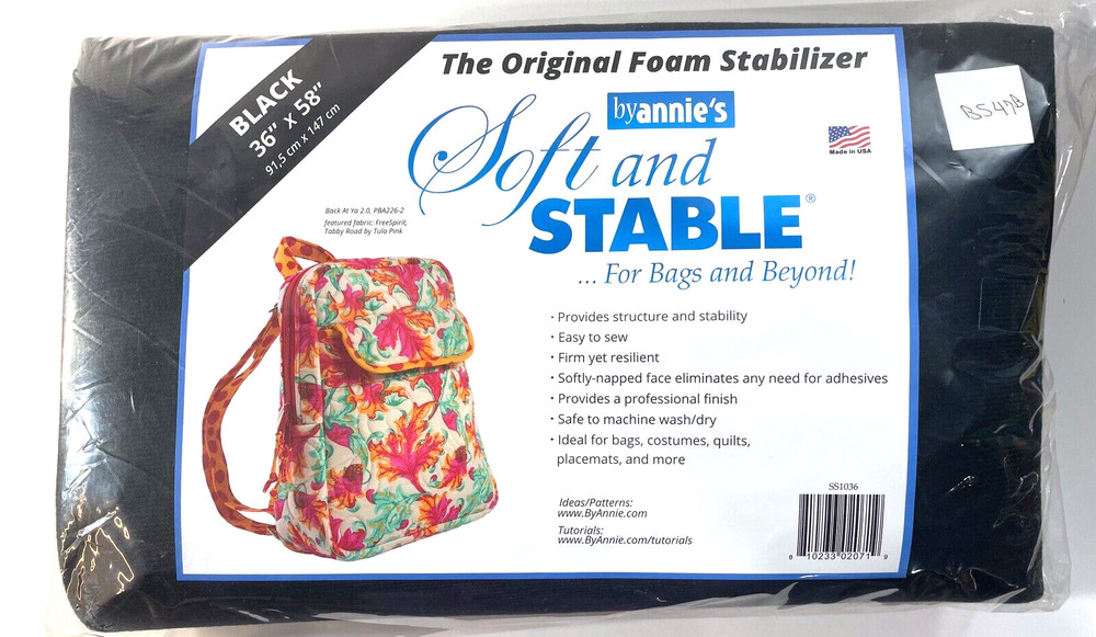 Soft and Stable Black 100% Polyester Stabilizer 36" x 58" Batting By Annie