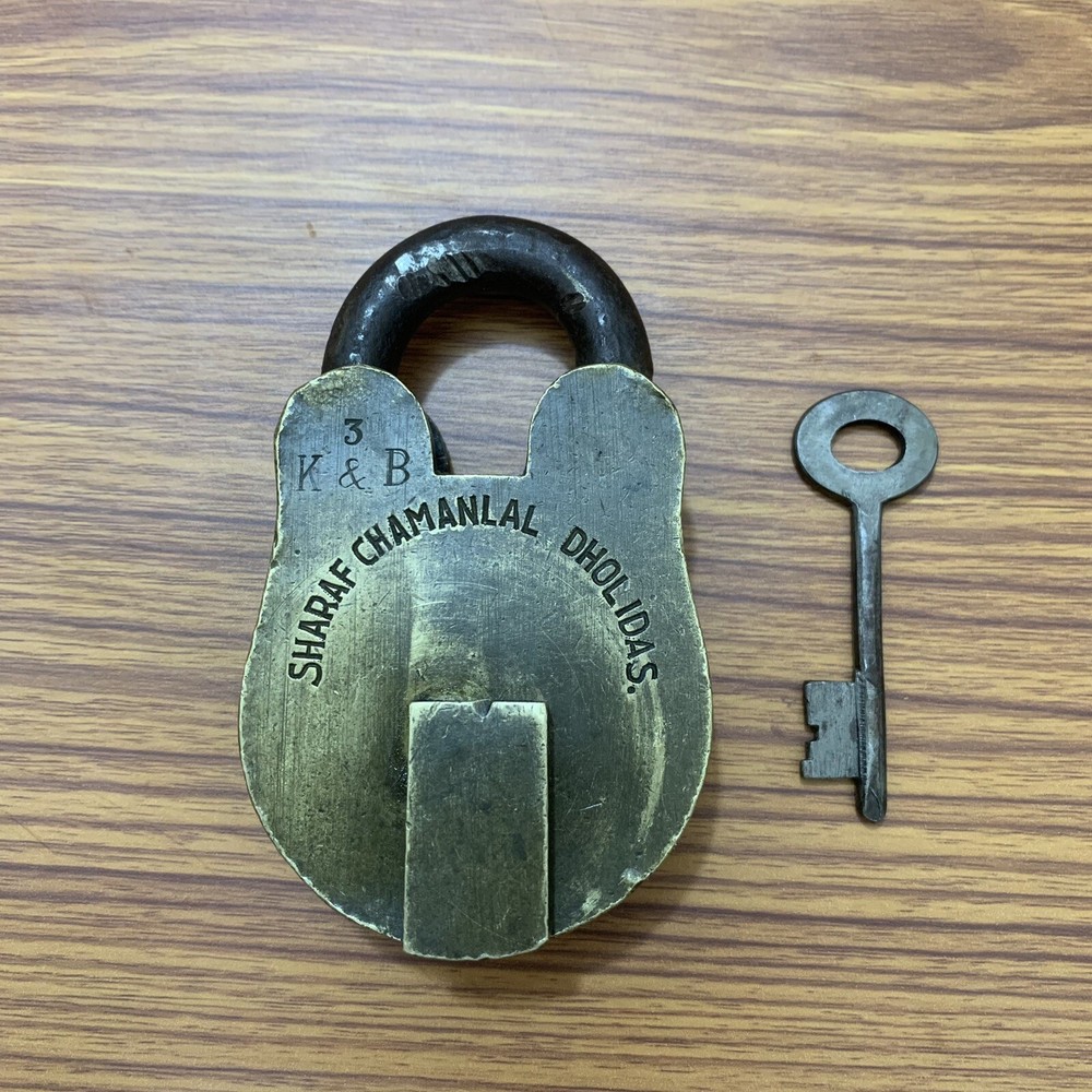BRASS PADLOCK OR LOCK WITH KEY, OLD OR ANTIQUE, Heavy and Strong