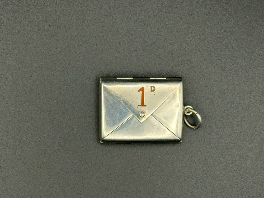 Edwardian Solid Silver Enamel Double Stamp Case Pendant 1D 1/2D 1903