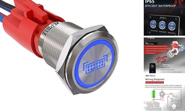 Led Light Bar Push Button Switch ON Off SPST Sliver Shell-Blue LED LIGHT BAR