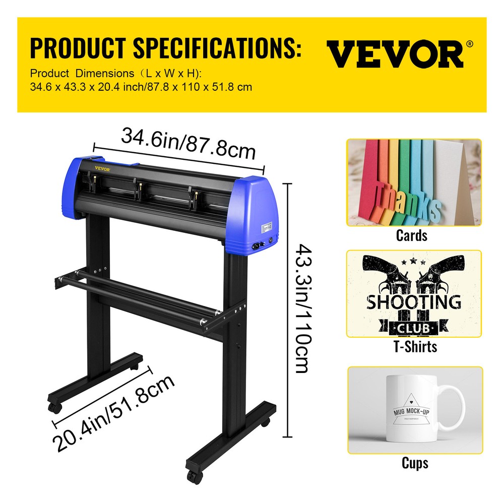 VEVOR 28" Vinyl Cutter/Plotter Sign Cutting Machine Software 20Blades LCD Black