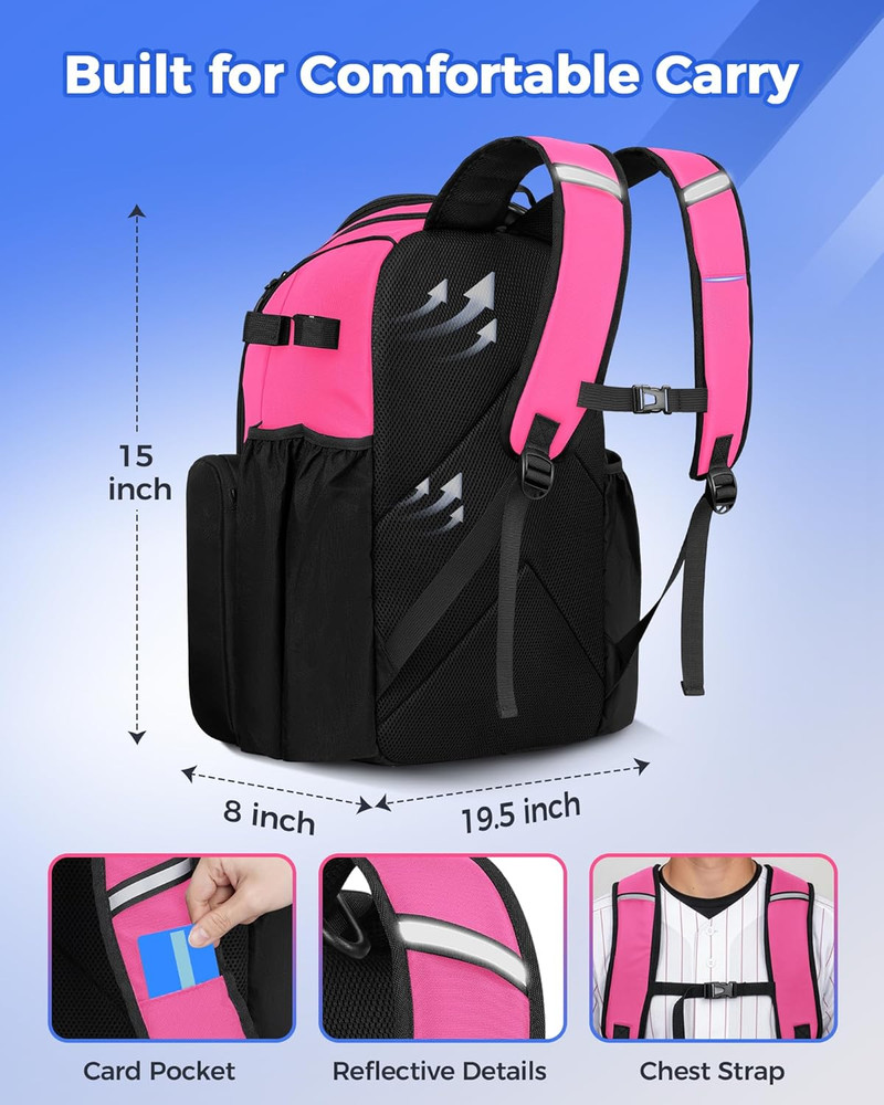 PRO Softball Bat Backpack for 4 Bats with Transparent Front Pocket & Folding Boa