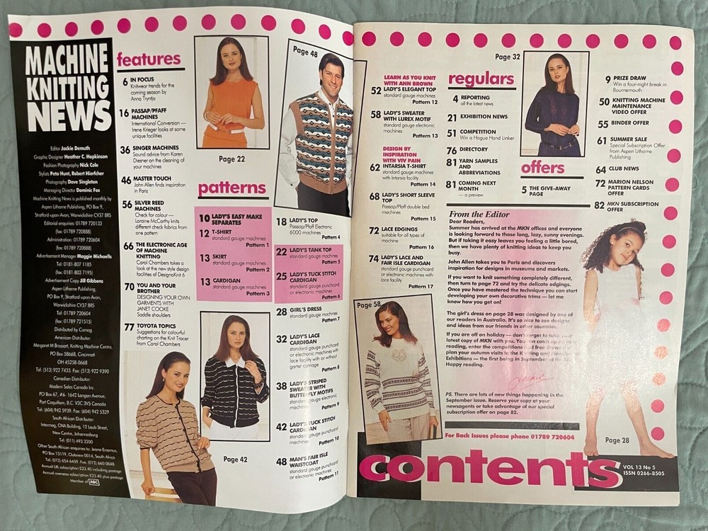 Machine Knitting NEWS -1 issue, August 1996